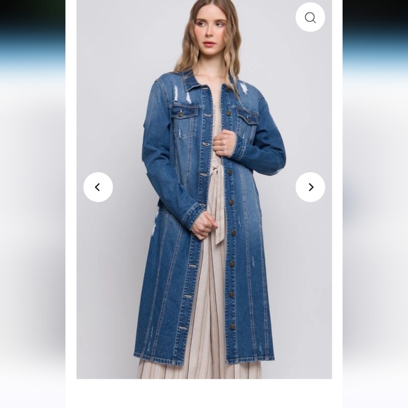 NWT Distressed Medium Wash Button-up Midi Denim Jacket Dress Size L - Picture 2 of 7